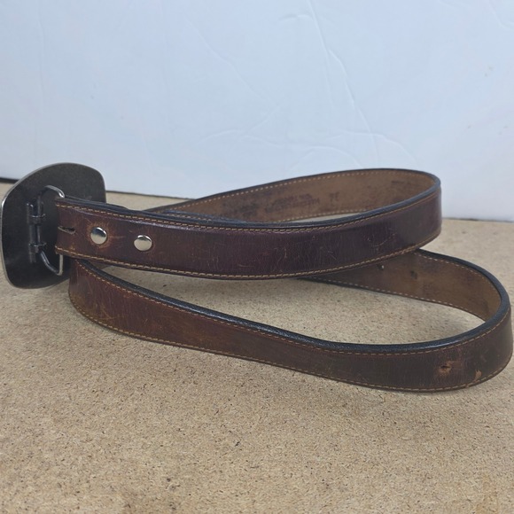 Vintage Brown Oil Tanned Leather Western boho Belt Turquoise Buckle‎ USA 36 main image 13